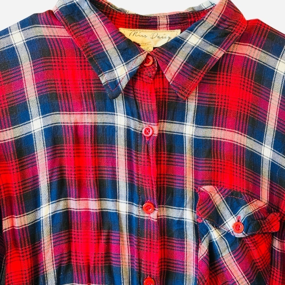 Miss Daisy Plaid Womens Button Down Shirt Size Medium - Picture 3 of 5